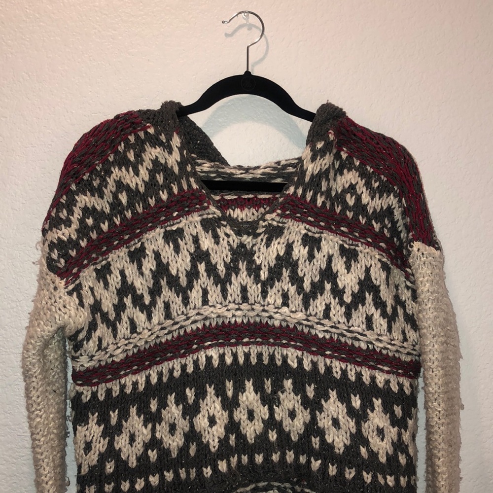 Hooded multi-colored cropped knitted sweater - Picture 1 of 3